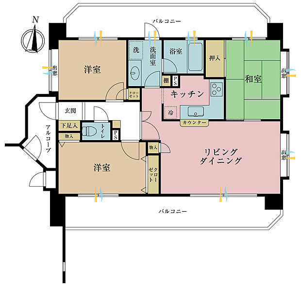 ライオンズマンション竹の塚リバーサイド(3LDK) 2階の間取り図