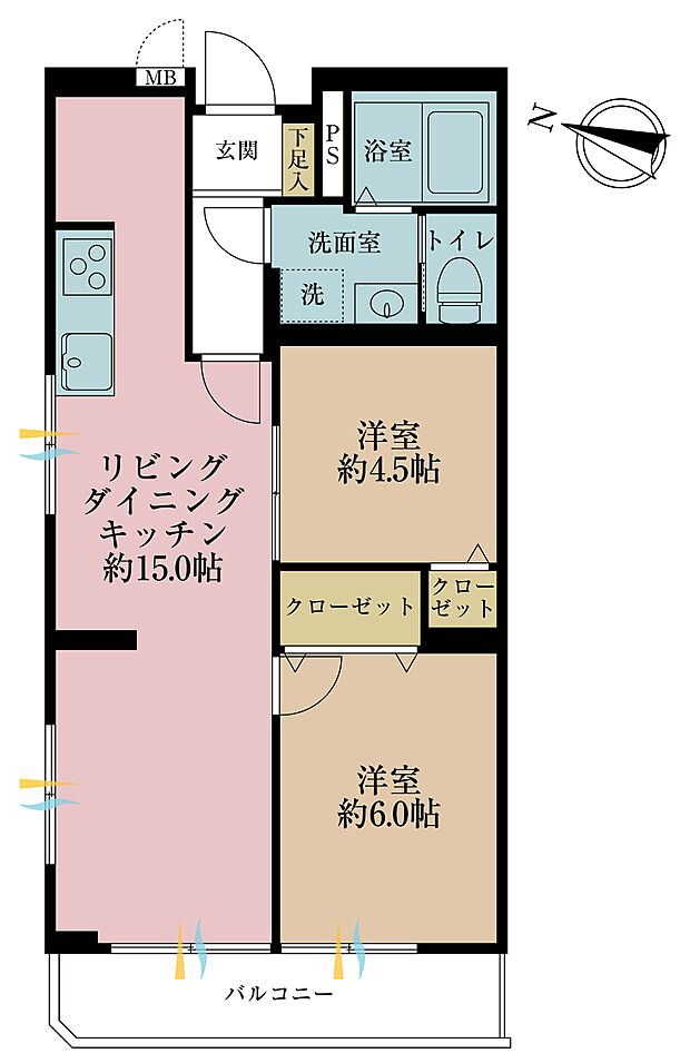 中板橋花井ローヤルコーポ(2LDK) 2階の間取り図