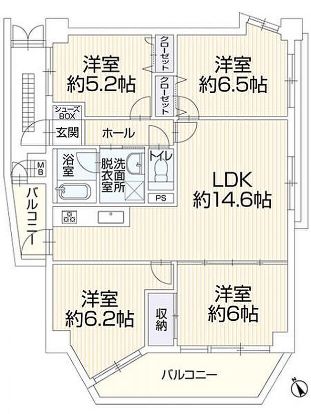 ペルル香椎参道(4LDK) 3階の間取り図
