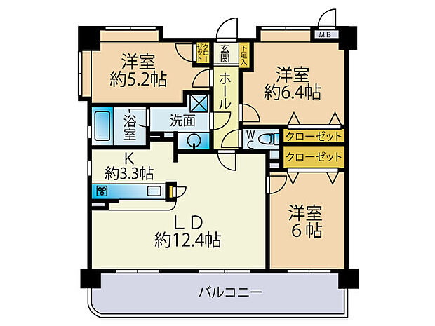 アーバンパレスアルカディア藤崎(3LDK) 2階の間取り図