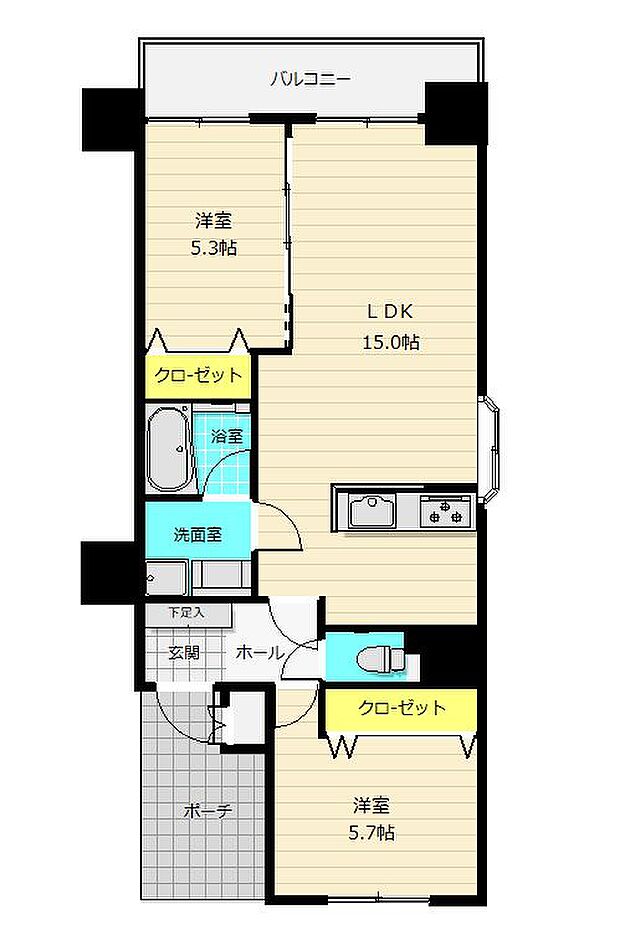 トーカンマンション小倉第2(2LDK) 7階の間取り図