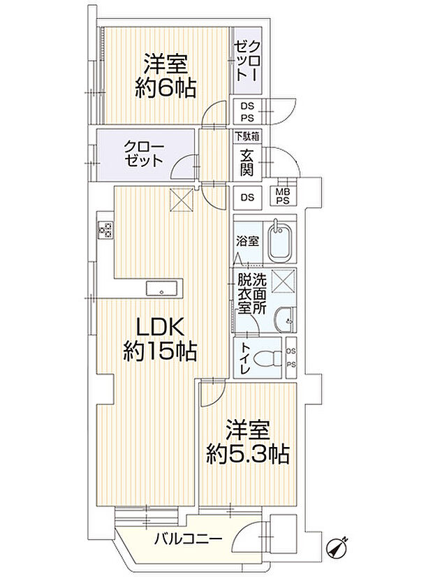 サンハイツ平尾(2LDK) 6階の間取り図