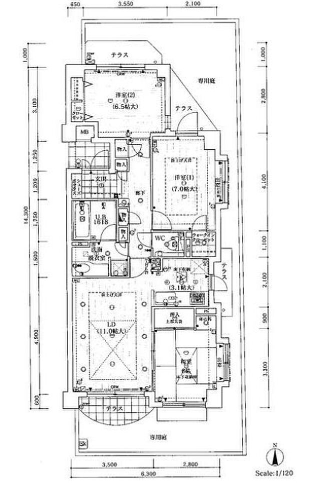 ジェネラスマンション百道(3LDK) 1階の間取り図