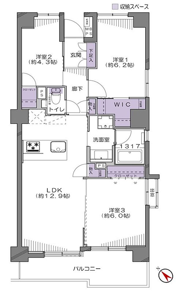 板橋区役所前リリエンハイム(3LDK) 10階/1002の間取り図