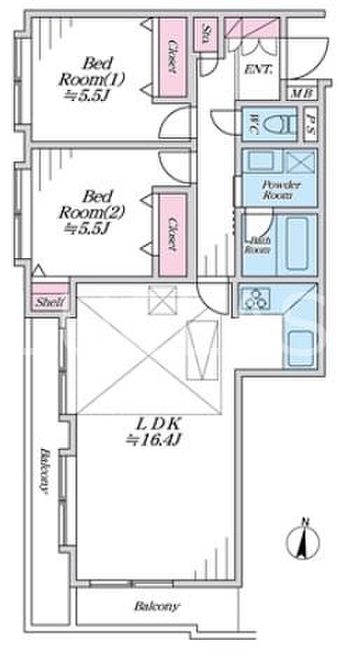 キャニオンマンション常盤台(2LDK) 4階/408の間取り図