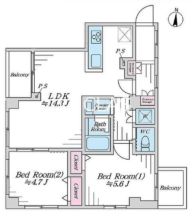 パーソナルハイツ山王(2LDK) 6階/601の間取り図