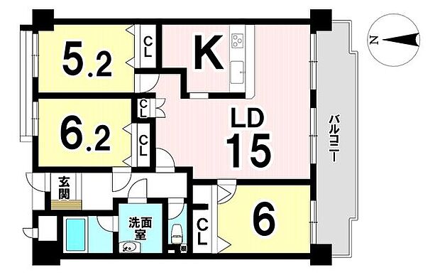 シャトー甚目寺II(3LDK) 3階の間取り図