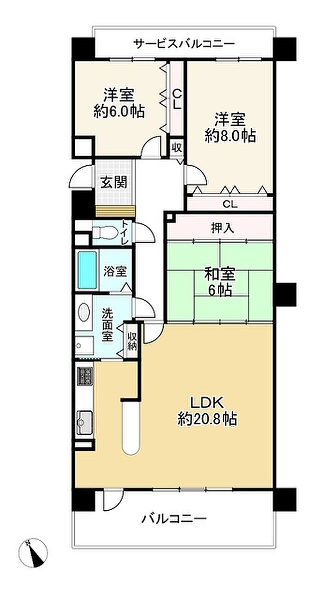 ロイヤルシャトー小笹(3LDK) 7階の間取り図