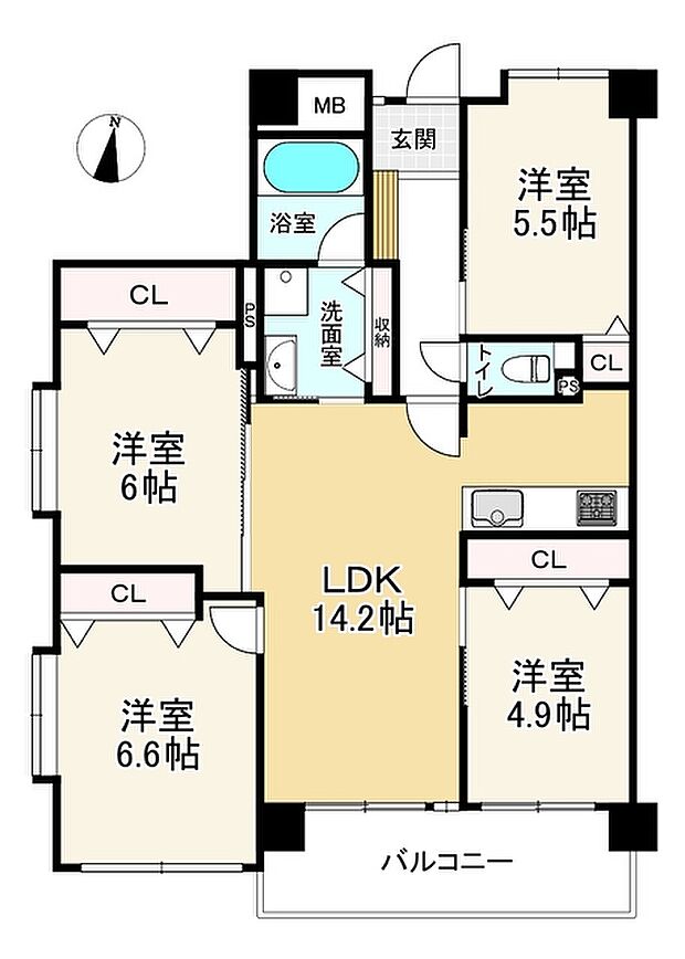 コアマンション春日原(4LDK) 2階の間取り図