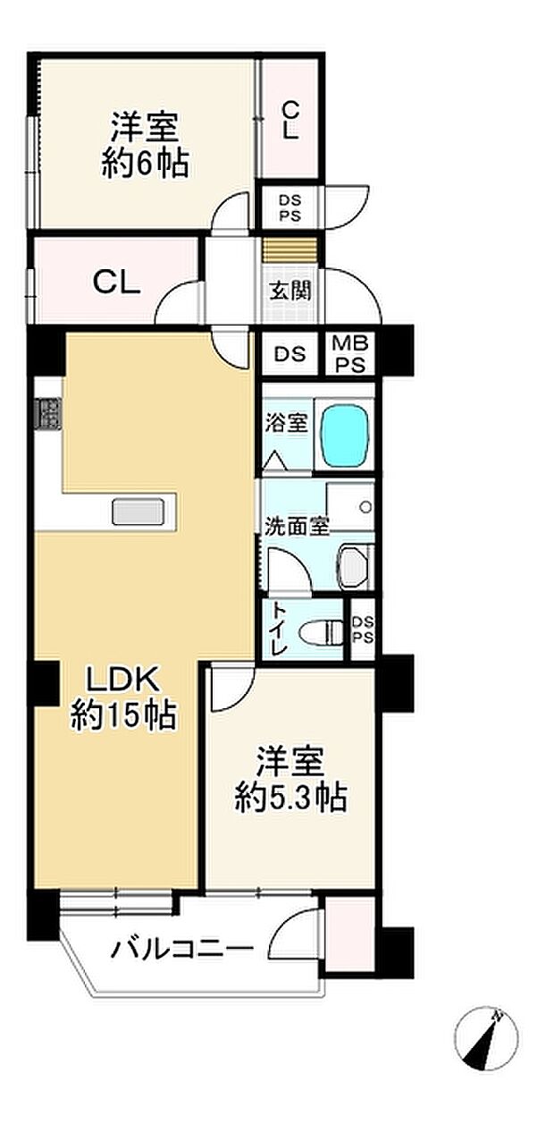 サンハイツ平尾(2LDK) 6階の間取り図