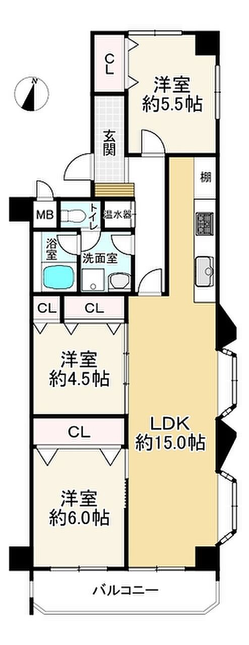ライオンズマンション赤坂(3LDK) 6階の間取り図