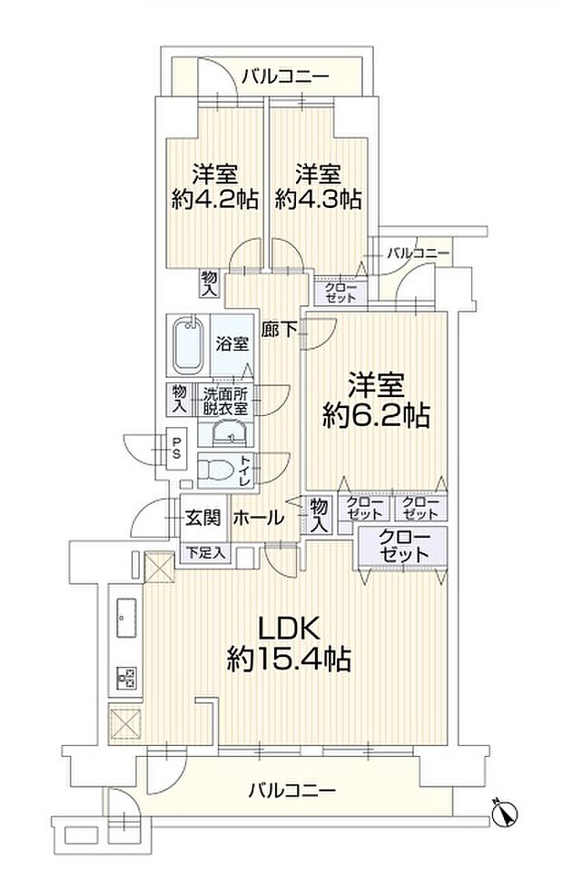 船橋ビレジ(3LDK) 4階/910号室の間取り図