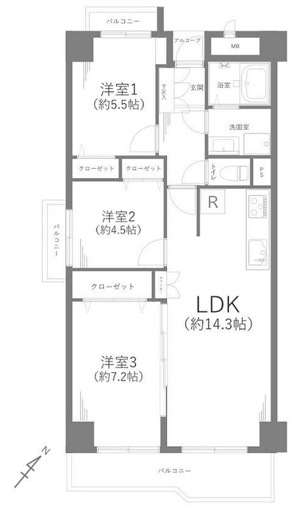 ソフィア稲毛二号館(3LDK) 4階/401号室の内観