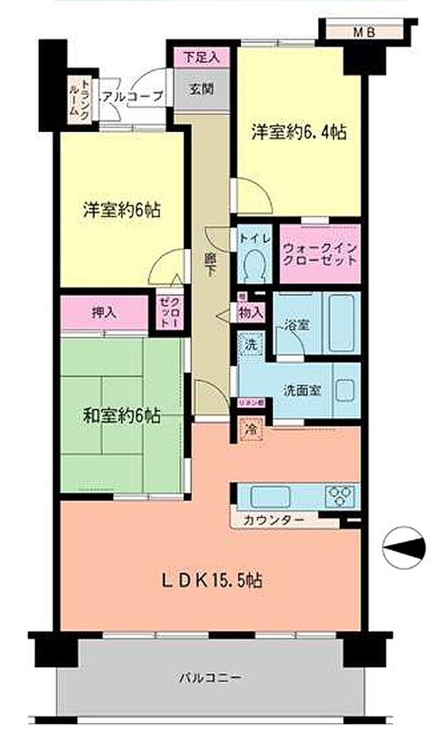 ゼファーグリーンアイルグランデフォート(3LDK) 6階/610号室の間取り図