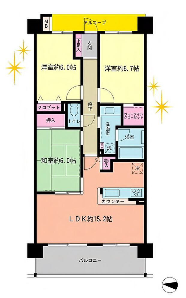 ゼファーグリーンアイルプルミエフォート(3LDK) 3階/303号室の間取り図