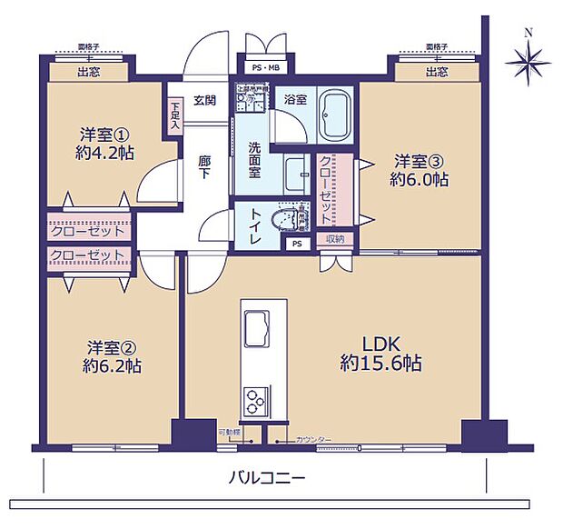 アインズコート稲毛(3LDK) 5階/605号室の間取り図