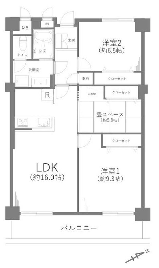 ハイネス勝田台弐番館(3LDK) 2階/205号室の内観