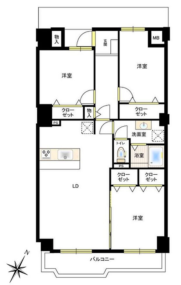 高品ハイツ1号棟(3LDK) 2階/201号室の間取り図
