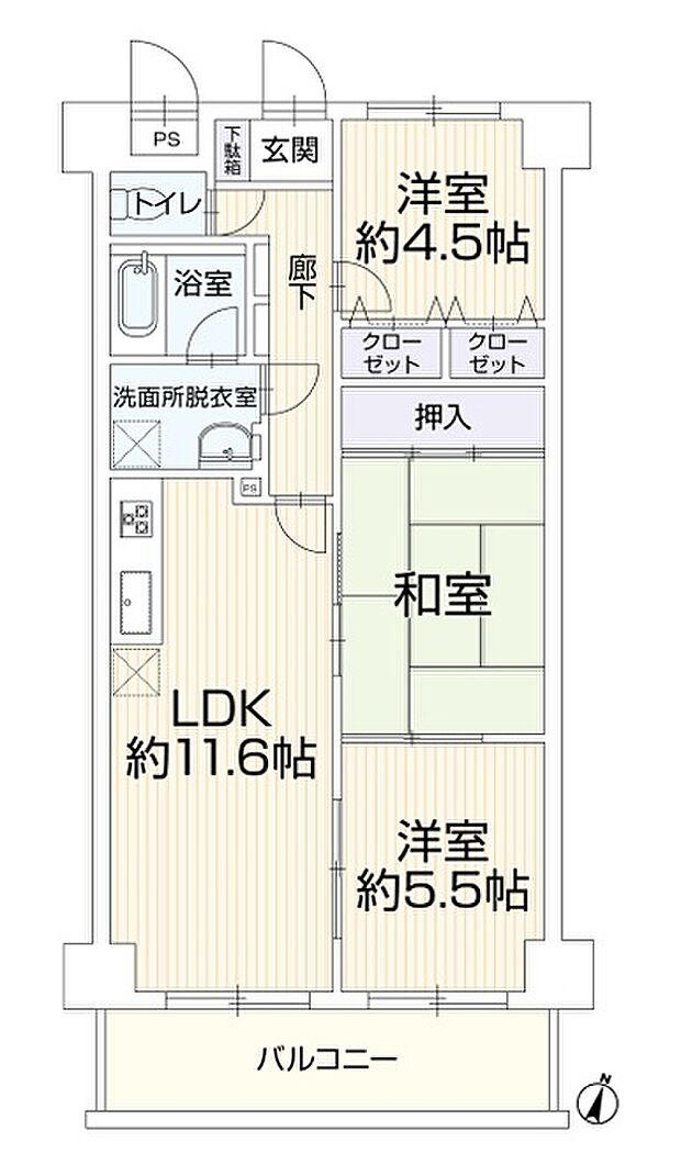 ライオンズマンション船橋飯山満台一番館(3LDK) 6階/602号室の間取り図