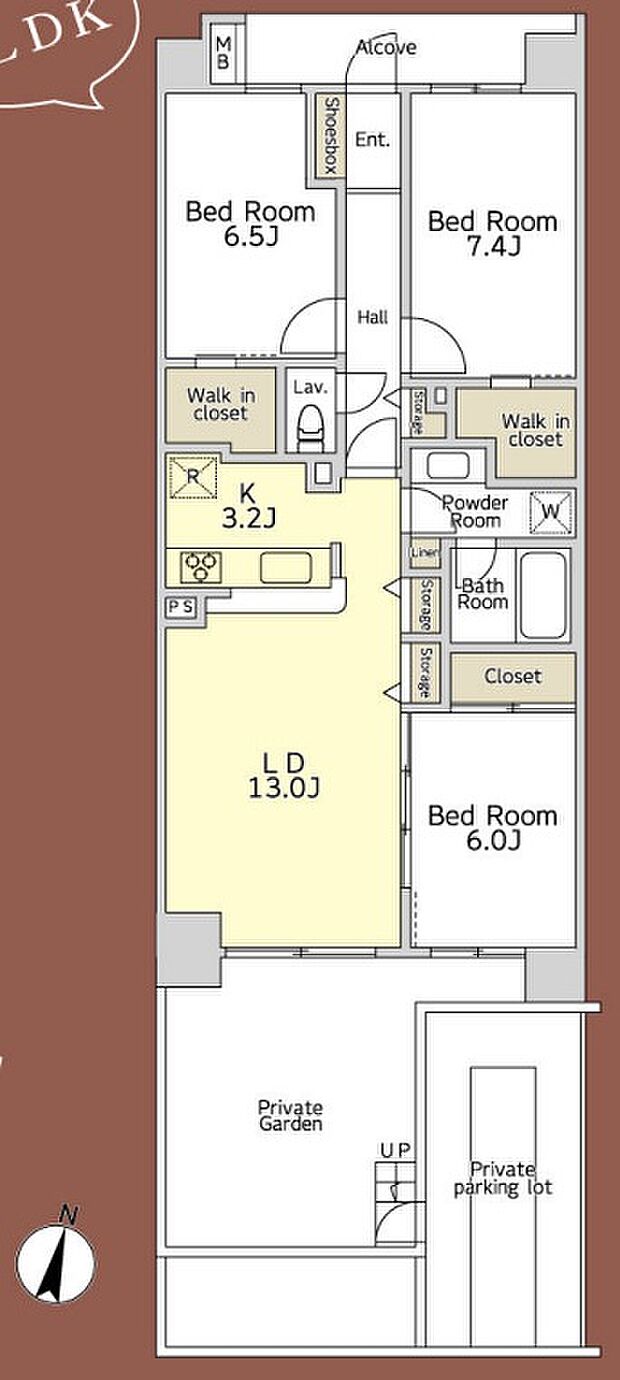 ゼファーグリーンアイルプルミエフォート(3LDK) 1階/106号室の間取り図