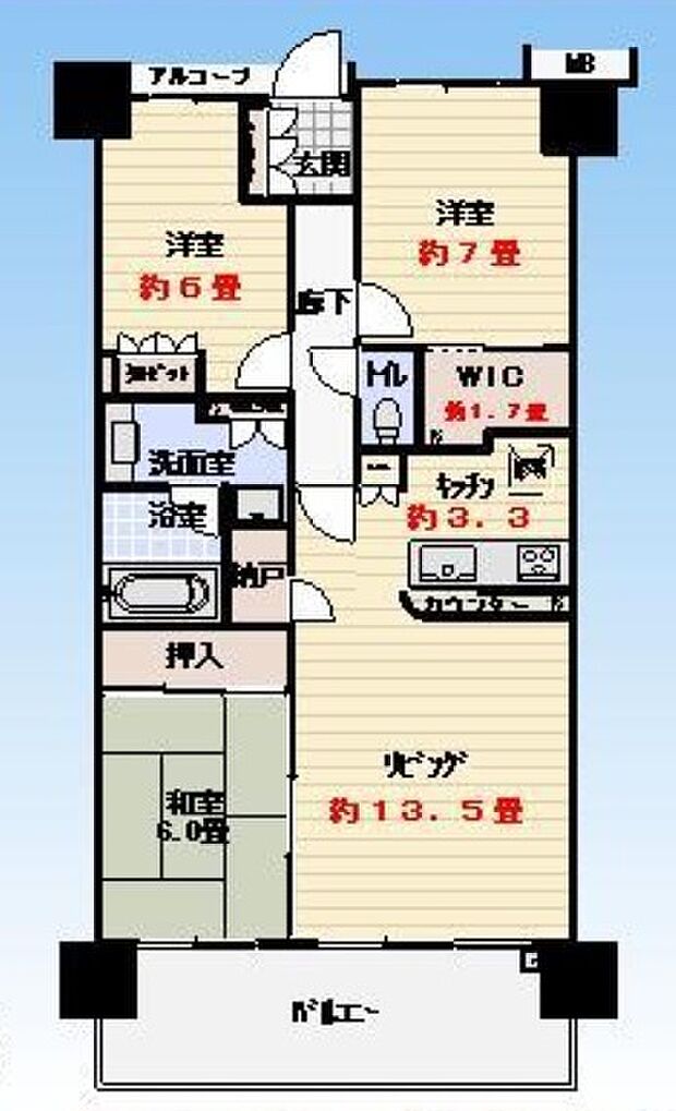 ザ・ガーデンアイル(3LDK) 9階/903号室の間取り図