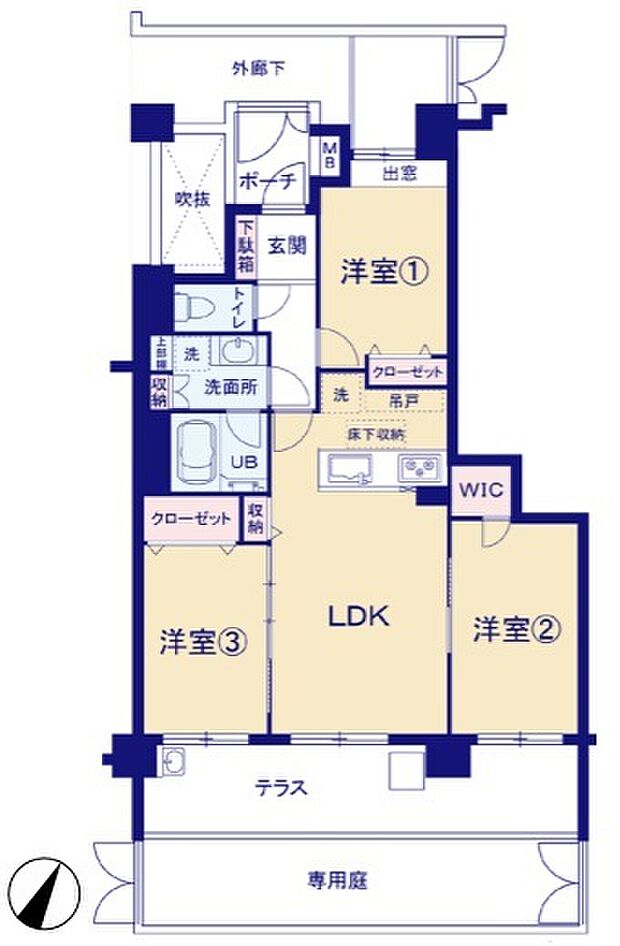 コンファーレ調布(3LDK) 1階/104号室の間取り図