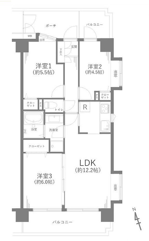 ヒューマンスクエア千葉四街道(3LDK) 5階/503号室の間取り図
