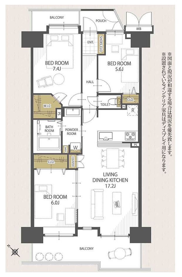 エクレール検見川浜(3LDK) 3階/303号室の間取り図