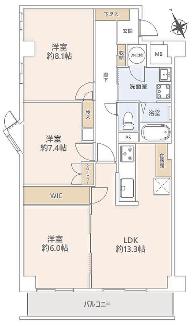 マンション市川ガーデニア(3LDK) 1階/101号室の間取り図