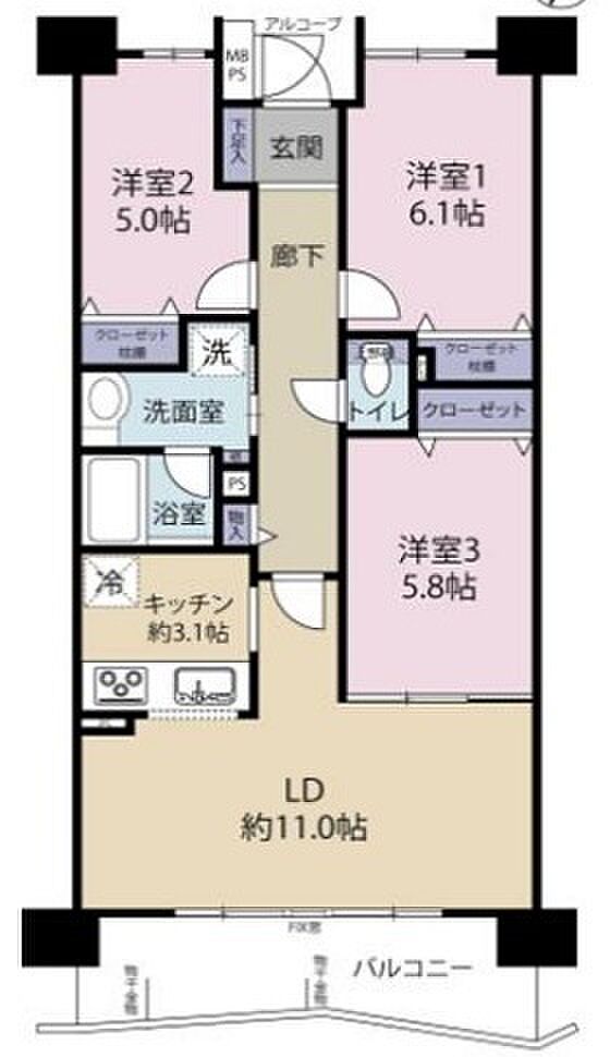ライオンズマンション千葉グランドタワー(3LDK) 2階/210号室の内観