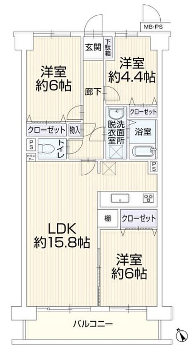 コスモ市川エルミタージュ(3LDK) 3階/303号室の間取り図