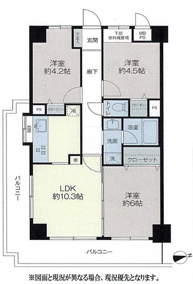 ライオンズマンション千葉浜野町(3LDK) 4階/408号室の間取り図
