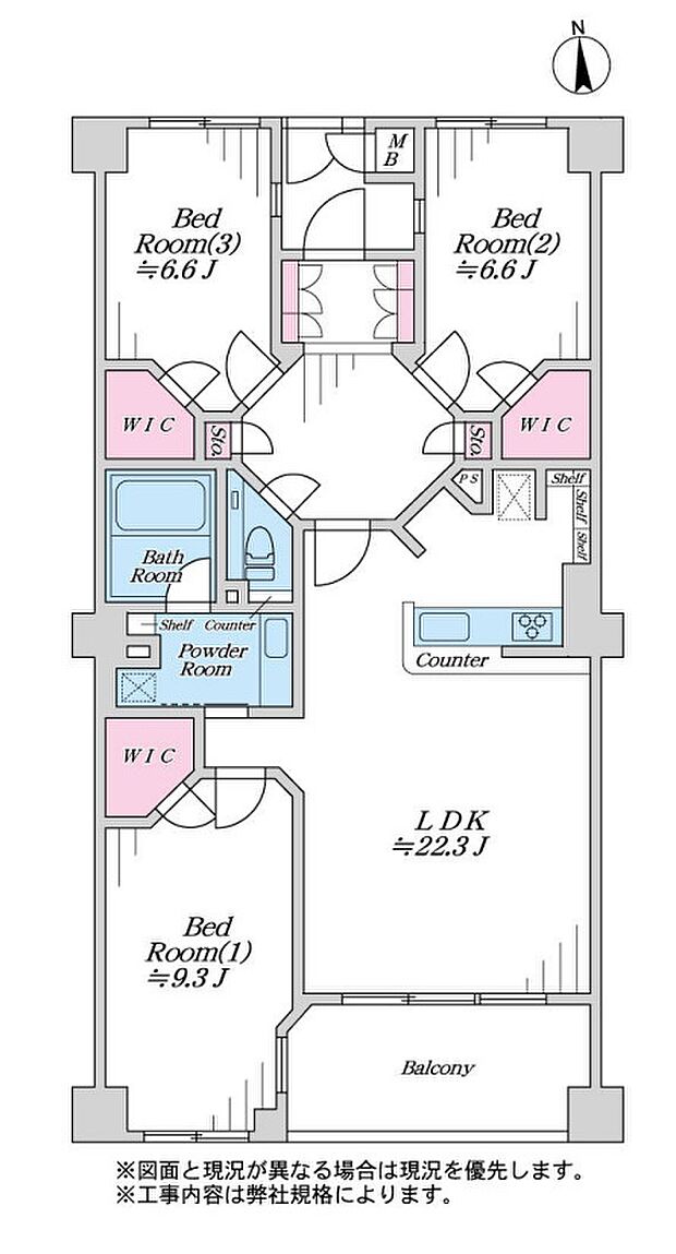サンクタス津田沼サウスフィールド(3LDK) 4階/407号室の間取り図