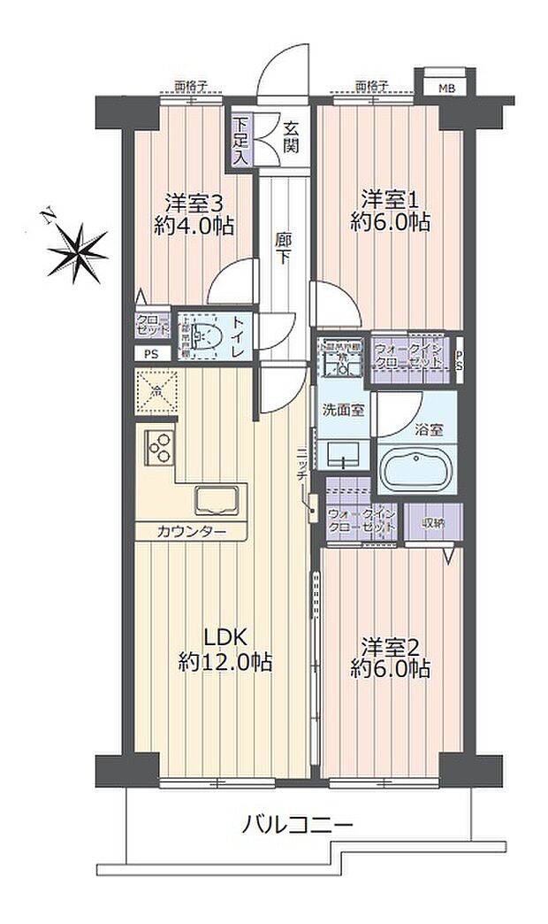 コスモ稲毛ロイヤルステージ(3LDK) 2階/205号室の間取り図