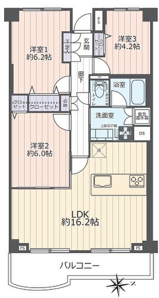 津田沼ハイツ(3LDK) 2階/202号室の間取り図