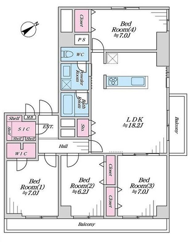 調布ハイツ(4LDK) 6階/601号室の間取り図