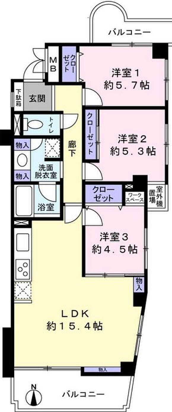コスモ西船橋(3LDK) 5階/501号室の間取り図