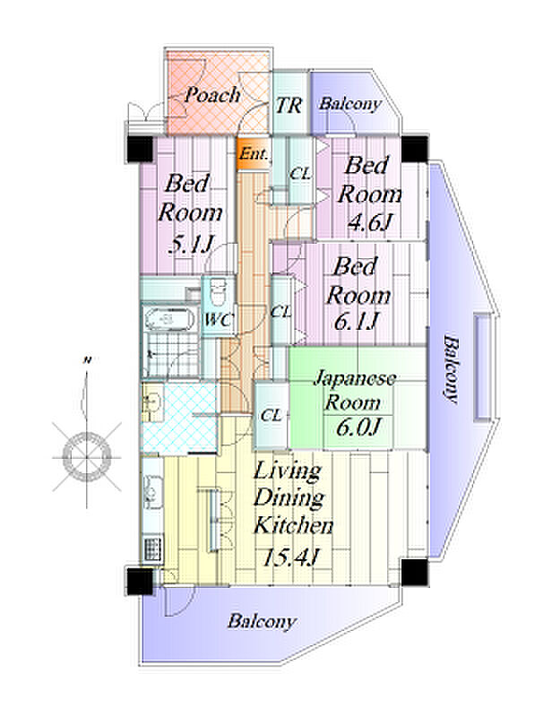 富沢二丁目シティハウス(4LDK) 4階の間取り図