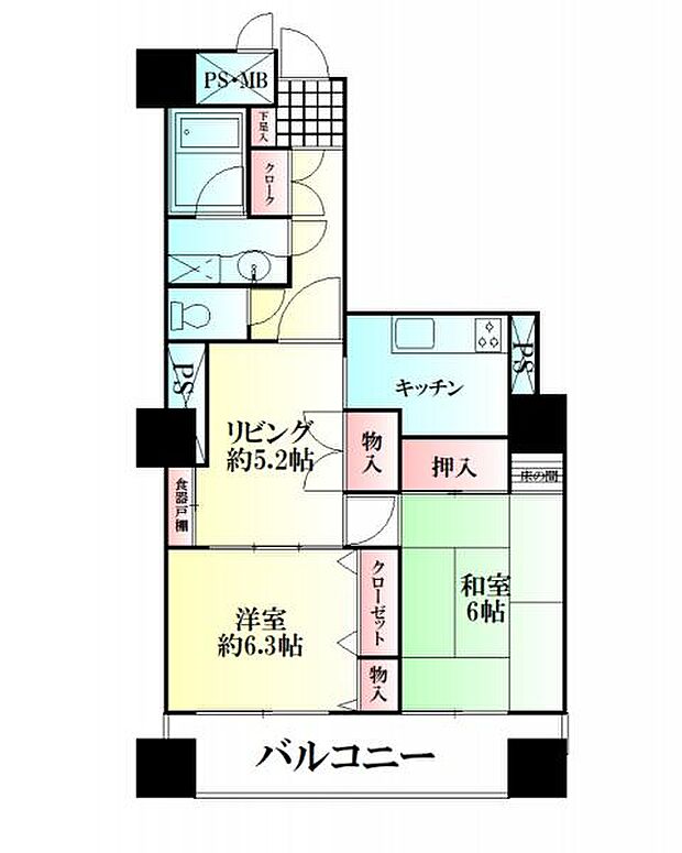 ライオンズマンション大和第5(2DK) 7階の間取り図