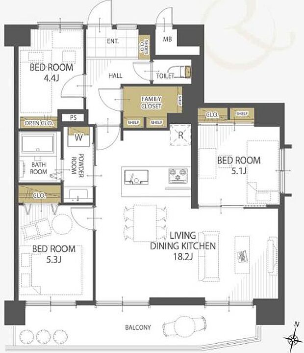 朝日プラザ立町(3LDK) 4階の間取り図