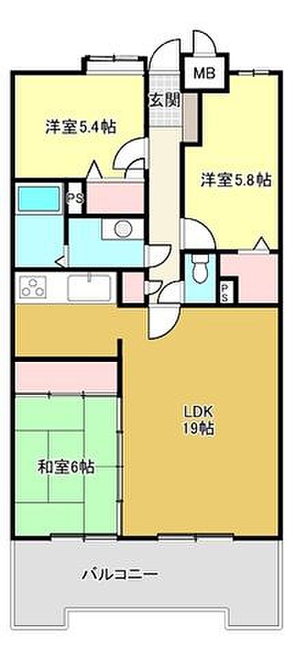 エクレール自由ヶ丘(3LDK) 5階の間取り図