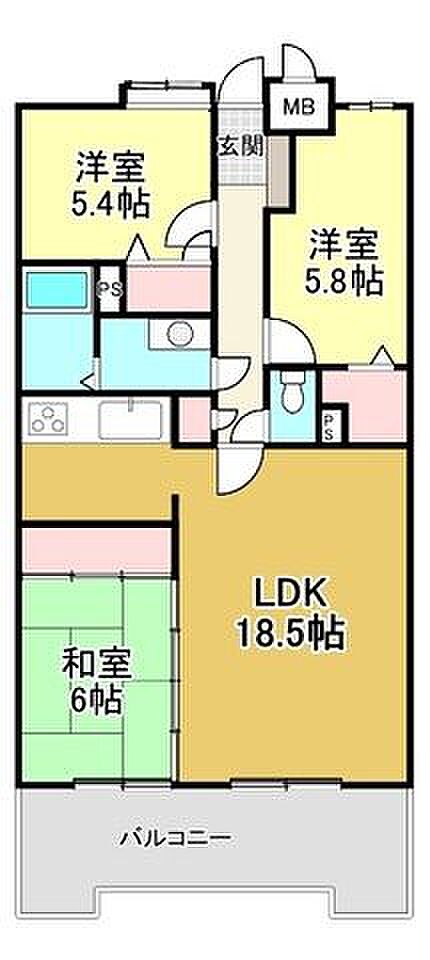 エクレール自由ヶ丘(3LDK) 2階の間取り図