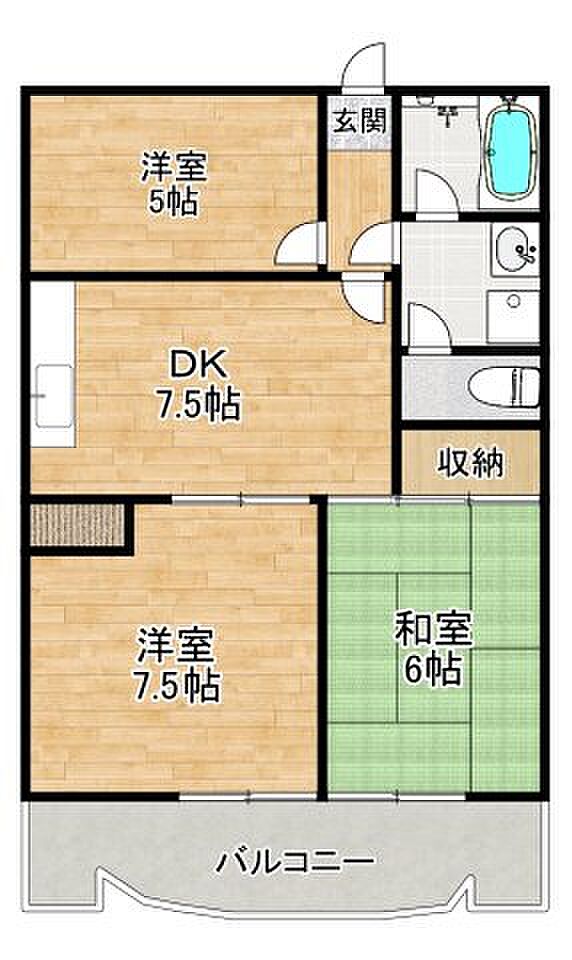 ロイヤルメゾン祇園之洲(3DK) 4階/404の間取り図