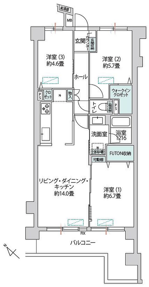 コスモ一之江(3LDK) 1階の間取り図