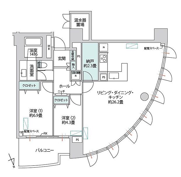 東高西ケ原ペアシティ(2LDK) 5階の間取り図