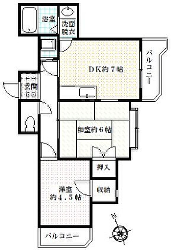 ガーデンヒルズ福釜II(2DK) 3階の間取り図