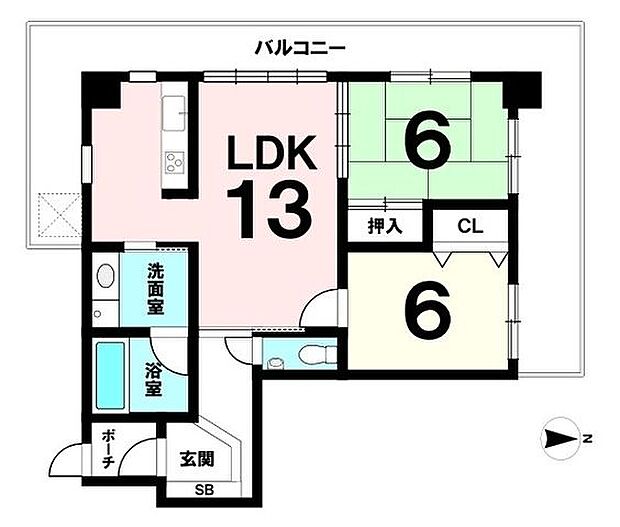 ウィングシャトー天久新都心(2LDK) 10階の間取り図