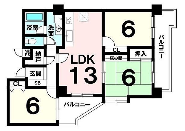 サントピア大道(3LDK) 4階の間取り図