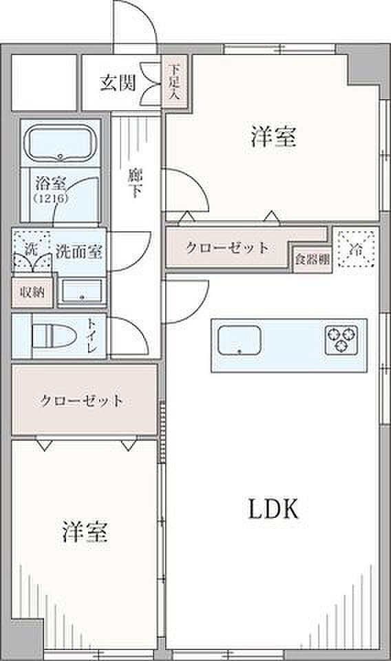上町マンション(2LDK) 1階の間取り図