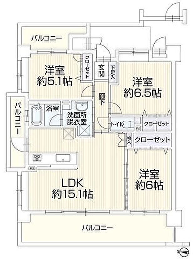 サンリヤン長丘(3LDK) 3階の間取り図